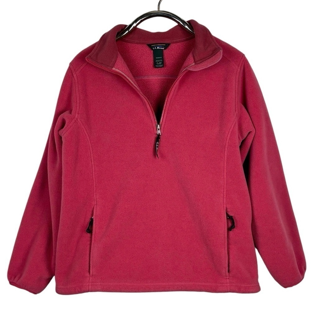LL BEAN 0WN37 QUARTER ZIP ORANGE RED FLEECE PULLOVER SWEATSHIRT JACKET - Picture 3 of 13
